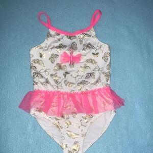 PENELOPE MACK Ltd. one piece swimsuit tutu ruffle gold butterflies lined size 6X